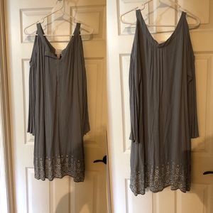 Powder Blue Cold Shoulder Dress w/ White Stitching